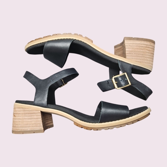 Timberland Shoes - Timberland Laguna Shore Black Strappy Sandals Mid Heel Size 10